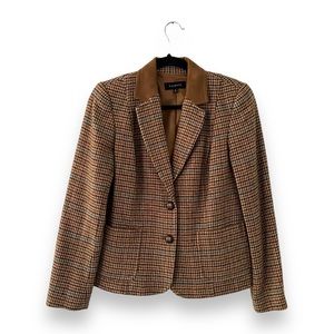 Talbots Women’s Brown Houndstooth Academia Elbow Patches Blazer Jacket Size 8